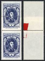 ARGENTINA: GJ.1493, 1969/71 50P. San Martín Unwatermarked, Pair With PAPER OVERLAP Variety. On Reverse The Papers Are Jo - Autres & Non Classés