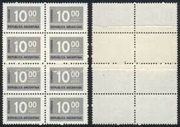 ARGENTINA: GJ.1726B, 1976 10P. Figures, Block Of 8 With PAPER OVERLAP Variety, VF! - Autres & Non Classés