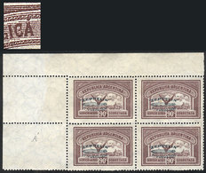 ARGENTINA: GJ.667 + 667a, 1930 90c. Zeppelin With Green Overprint, Corner Block Of 4, One With "REPUBLICÁ" Variety, And  - Other & Unclassified