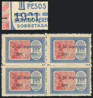 ARGENTINA: GJ.718, Block Of 4, One With Variety: "3" Of "1931" Incomplete, Very Fine, Value Of A Normal Block: US$135." - Autres & Non Classés
