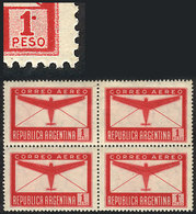 ARGENTINA: GJ.847a, 1940 1P. Sylized Airplane, Block Of 4, One With Variety "1 With Period", VF And Scarce!" - Altri & Non Classificati