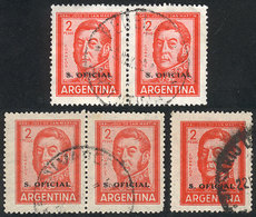 ARGENTINA: GJ.743a, 2P. San Martín With Variety: DOUBLE OVERPRINT, Extremely Rare In Used Condition. Along A Normal Pair - Officials