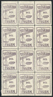 ARGENTINA: Seal For Telegrams Of The Telégrafo Del F.N.G.B.M., Beautiful Block Of 12, VF And Rare! - Telégrafo