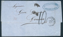 ARGENTINA: Entire Letter Dated 14/JUN/1863, Sent From Buenos Aires To Italia By French Mail, With Red Arrival Backstamp, - Altri & Non Classificati