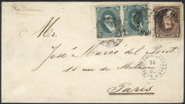 ARGENTINA: Cover Franked By GJ.36 + Pair GJ.50 (total 36c.), Sent From Buenos Aires To France On 24/JUN/1882, Excellent  - Otros & Sin Clasificación