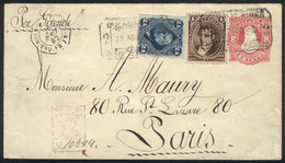 ARGENTINA: 22/AU/1882 Buenos Aires - Paris, 8c. Stationery Envelope Uprated With 28c. (GJ.36 + 52), Sent By Registered M - Other & Unclassified