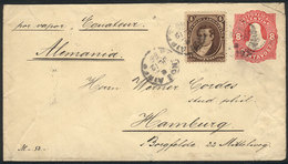 ARGENTINA: 8c. Stationery Envelope + GJ.36 (total Postage 12c.) Sent From Buenos Aires To Germany On 12/JUL/1886, VF! - Other & Unclassified