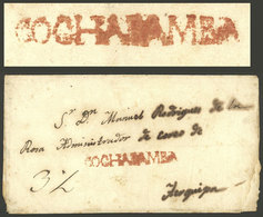 BOLIVIA: Circa 1800, Folded Cover Sent To Arequipa With "3½" Rating In Pen And COCHABAMBA Mark In Red (47 X 5.5 Mm), VF  - Bolivië