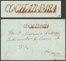 BOLIVIA: Circa 1800, Folded Cover Sent To Arequipa With "3½" Rating In Pen And COCHABAMBA Mark In Red (52 X 8 Mm), VF Qu - Bolivie