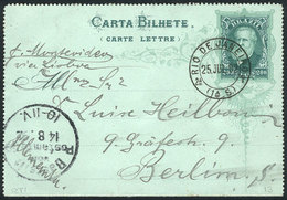 BRAZIL: RHM.CB-16, Lettercard Sent From Rio To Germany On 25/JUL/1892, VF, Catalog Value 1,900Rs. - Andere & Zonder Classificatie