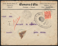 BRAZIL: Cover Sent From Curitiba To Ponta Grossa On 12/MAY/1925 Franked With 200Rs., With Very Rare Oval CENSOR Mark, On - Andere & Zonder Classificatie