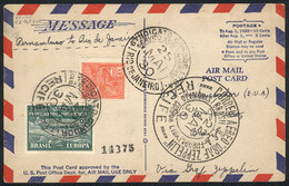 BRAZIL: 22/MAY/1930 Recife - Rio De Janeiro, Via ZEPPELIN: Card Franked By Sc.4CL1 + 200Rs. Definitive, Rio Arrival Mark - Other & Unclassified