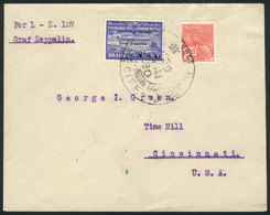 BRAZIL: 28/MAY/1930 Recife - Cincinnati, Via ZEPPELIN: Cover Franked By Sc.4CL10 + 500Rs. Definitive, With Lakehurst Arr - Otros & Sin Clasificación