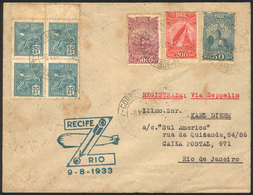 BRAZIL: 9/AU/1933 Recife - Rio De Janeiro, Via ZEPPELIN: Cover With Special Cachet Of The Flight, Nice Multicolored Post - Sonstige & Ohne Zuordnung