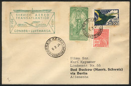 BRAZIL: 6/FE/1934 Curitiba - Germany, First Condor-Lufthansa Flight Of The Year, With Special Green Handstamp, Arrival B - Other & Unclassified