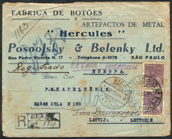 BRAZIL: Registered Cover Sent From Sao Paulo To LATVIA On 1/DE/1934 And Returned To Sender, Rare Destination! - Otros & Sin Clasificación