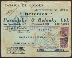 BRAZIL: Registered Cover Sent From Sao Paulo To LATVIA On 1/DE/1934 And Returned To Sender, Rare Destination! - Sonstige & Ohne Zuordnung