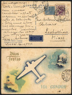 BRAZIL: New Year Greeting Card Of Condor Airlines Used On 8/JA/1938, Very Nice! - Other & Unclassified