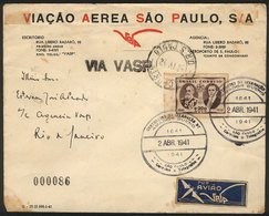 BRAZIL: Airmail Cover Sent From Sao Paulo To Rio On 2/AP/1941 By VASP, Very Fine! - Sonstige & Ohne Zuordnung