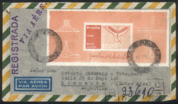 BRAZIL: RARE POSTAGE Of Souvenir Sheet (alone) On A Registered Airmail Cover Sent To Argentina On 17/OC/1960, VF Quality - Andere & Zonder Classificatie