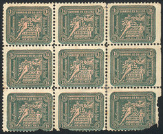 BRASIL: Cassa Commissaria, "Guardae Os Selos", Brinde Ideal, 1000Rs., Block Of 9 Cinderellas (the 3 Lower Labels With De - Sonstige & Ohne Zuordnung