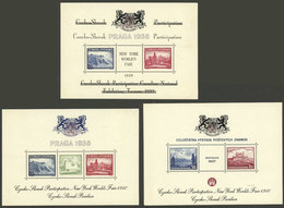 CZECHOSLOVAKIA: 3 Souvenir Sheets Overprinted In 1939 And 1940, Tiny Hinge Marks, VF Quality! - Otros & Sin Clasificación