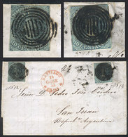 CHILE: 12/OC/1855 Santiago - San Juan (Argentina), Folded Cover Franked With 20c. (Sc.5b, 10c. Green-blue, Desmadryl Pri - Cile