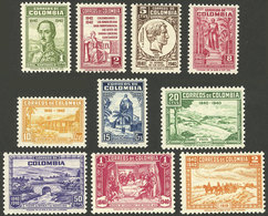 COLOMBIA: Yvert 339/43, 1940 Gral. Santander, Cmpl. Set Of 10 Values, Mint With Tiny Hinge Marks (they Look MNH), Excell - Colombia