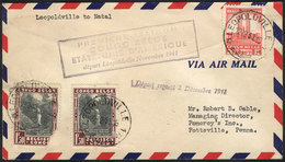 BELGIAN CONGO: 12/DE/1941 First Flight Leopoldville - USA, Bearing Several Transit Marks On Reverse, Very Interesting! - Altri & Non Classificati