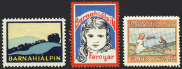 FAROE ISLANDS: FIGHT AGAINST TUBERCULOSIS: 3 Cinderellas Issued In 1951/3, VF Quality (one With Minor Defect On Back), R - Färöer Inseln