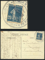FRANCE: RARE SHIP POSTMARK: Postcard Posted At Sea To San Cristóbal (Argentina) On 28/OC/1924, Franked With 25c. And Can - Autres & Non Classés