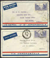 FRANCE: 2 Airmail Covers Franked With 10Fr. Port De La Rochelle ALONE, Types I And II, Sent From Paris To Rio De Janeiro - Autres & Non Classés