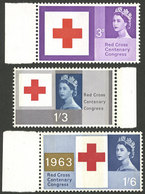 GREAT BRITAIN: Yvert 378A/380A, 1963 Red Cross, Cmpl. Set Of 3 Values With PHOSPHOR BANDS, MNH, Excellent Quality! - Otros & Sin Clasificación