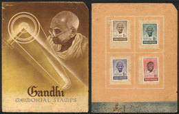 INDIA: Sc.203/206, 1948 Gandhi, Complete Set Of 4 Values Affixed To The Original Presentation Folder, With Defects (fold - Other & Unclassified