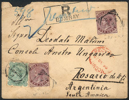BRITISH INDIA: Registered Cover Sent From BOMBAY To Rosario (Argentina) On 6/DE/1895, With Interesting Postal Markings O - Autres & Non Classés