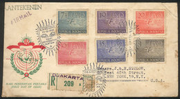INDONESIA: Registered FDC Cover Sent To USA On 24/OC/1951, Interesting! - Indonesien