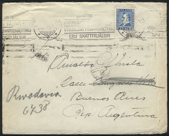 ICELAND: Cover Franked By Sc.198 (35a Blue Of 1935) ALONE, Sent To Argentina In 1937, Rare Postage And Very Rare Destina - Otros & Sin Clasificación