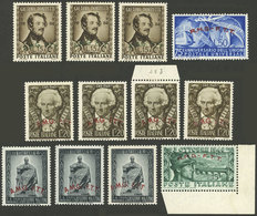 ITALY - TRIESTE A: Group Of 12 Mint Stamps (several MNH), All With VARIETIES, Mostly Letters Without Periods, Excellent  - Autres & Non Classés