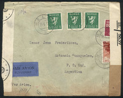 NORWAY: Airmail Cover Sent From Melbu To Argentina On 29/JUN/1943 Franked With 3.70Kr. And Nazi + Allied Double Censorsh - Other & Unclassified