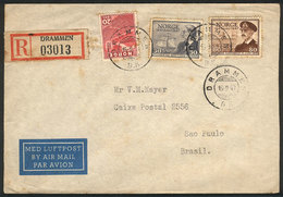 NORWAY: Airmail Cover Sent From DRAMMEN To Brazil On 15/SE/1947, Unusual Destination! - Autres & Non Classés