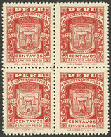 PERU: Sc.C3, 1932 Piura 4th Centenary, Mint Block Of 4, Very Fine Quality (3 Stamps MNH) - Perú