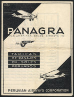 PERU: PANAGRA: Old Leaflet With Airfares For Flights Between Various Peru Cities (4 Pages), VF Quality, Rare! - Peru