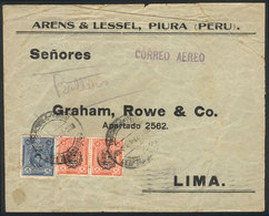 PERU: 27/DE/1930 Piura - Lima, Airmail Cover With Arrival Backstamp For The Same Day, FIRST RECORDED DATE Of The New Red - Peru