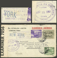 PERU: 22/AU/1941 Lobitos - England, Airmail Cover Franked With 3.75S., With The Rare Cancel "RECEPTORIA LOBITOS - TALARA - Perù