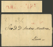 PERU: Entire Letter Dated 4/FE/1839 And Sent To Lima, With "3½" Rating In Pen And Red AREQUIPA Mark (33.5 X 5 Mm), With  - Peru