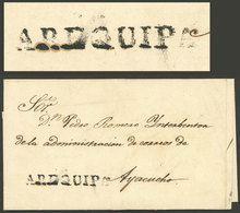 PERU: Folded Cover Sent To Moquegua With The Straightline AREQUIPA Mark (54 X 7 Mm) Very Well Applied, Excellent Quality - Peru