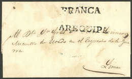 PERU: Folded Cover Sent To Lima With The Marks AREQUIPA (54 X 7 Mm) And FRANCA (40.5 X 7 Mm), Both Well Applied, VF Qual - Peru