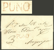 PERU: Folded Cover Sent To Arequipa With "3" Rating And Red PUNO Mark (28 X 8 Mm) Perfectly Applied, Excellent Quality!" - Perú