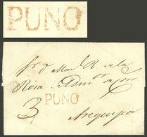 PERU: Folded Cover Sent To Arequipa With "3" Rating And Red PUNO Mark (28 X 8 Mm) Perfectly Applied, Excellent Quality!" - Peru