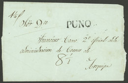 PERU: Folded Cover Sent To Arequipa With "8½" Rating And Clear Strike Of Black PUNO Mark (28 X 8 Mm), Excellent Quality! - Peru